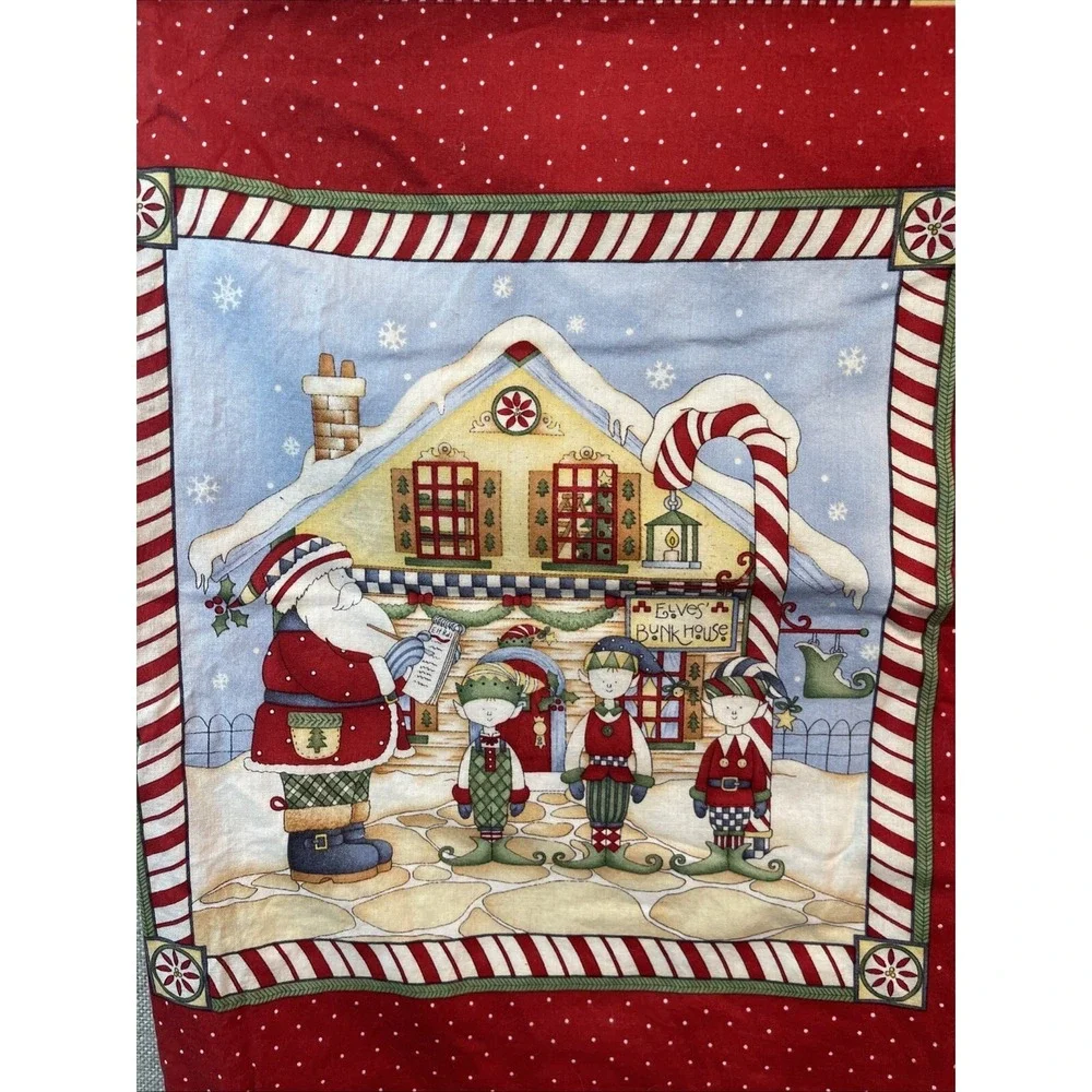 VTG Christmas Gift Bag 42x26 Reversible Cotton Drawstring Santa Holiday Decor